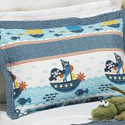 Kit: 1 Cobre-leito Solteiro Bouti de Microfibra PatchWork + 1 Porta-travesseiro - Pirata - Dui Design
