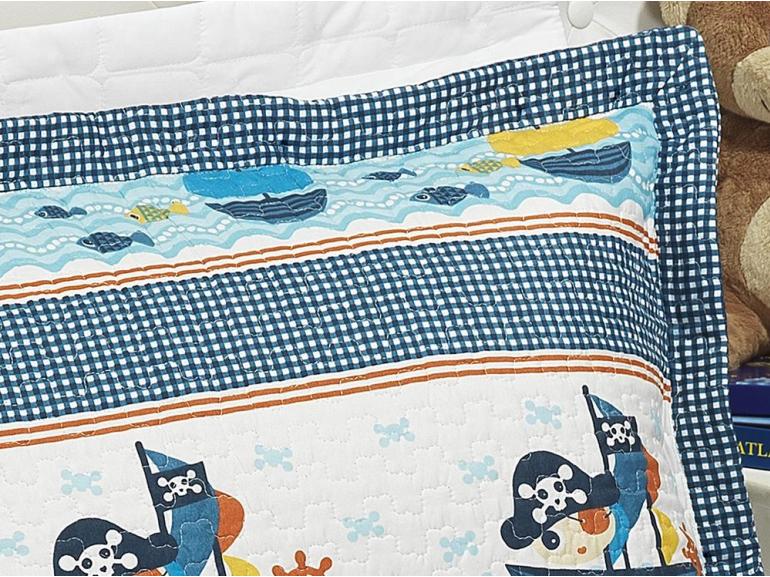 Kit: 1 Cobre-leito Solteiro Bouti de Microfibra PatchWork + 1 Porta-travesseiro - Pirata - Dui Design