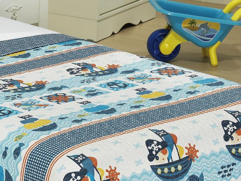 Kit: 1 Cobre-leito Solteiro Bouti de Microfibra PatchWork + 1 Porta-travesseiro - Pirata - Dui Design