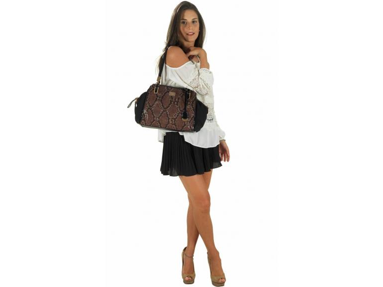 Bolsa de Ombro Estruturada - Pitton Marrom e Preto - Velina Fabbiano