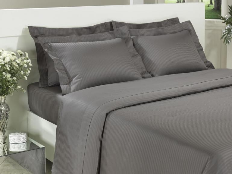 Enxoval Casal com Capa de Edredom 7 peas Cetim de Algodo 300 fios - Platinum Grafite - Dui Design