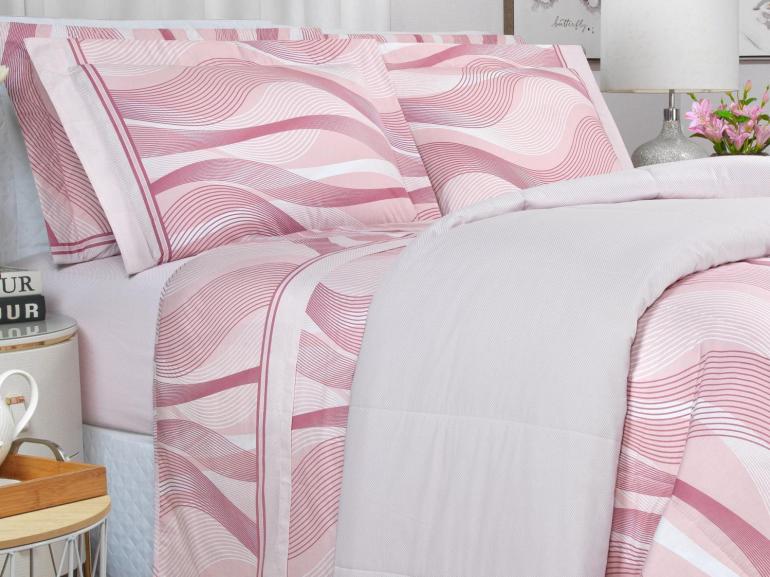 Jogo de Cama King Percal 180 fios - Platinus Rosa Velho - Dui Design