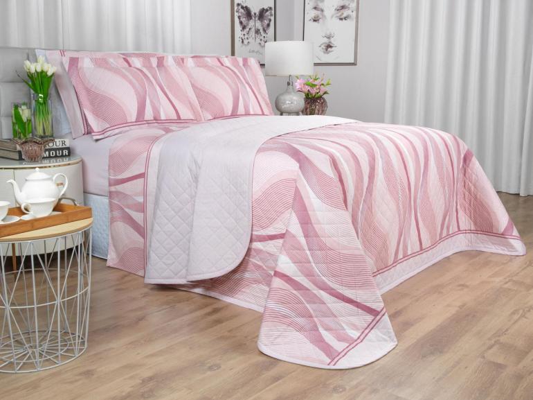 Kit: 1 Cobre-leito Casal + 2 Porta-travesseiros Percal 180 fios - Platinus Rosa Velho - Dui Design