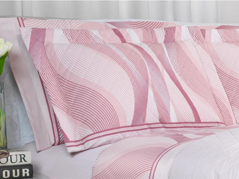 Kit: 1 Cobre-leito Casal + 2 Porta-travesseiros Percal 180 fios - Platinus Rosa Velho - Dui Design