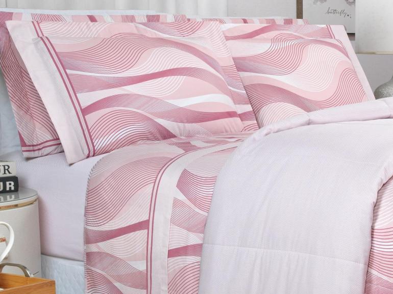 Edredom Casal Percal 180 fios - Platinus Rosa Velho - Dui Design