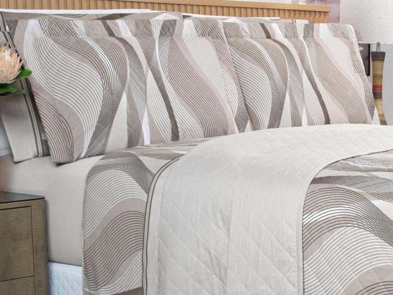 Kit: 1 Cobre-leito King + 2 Porta-travesseiros Percal 180 fios - Platinus Taupe - Dui Design