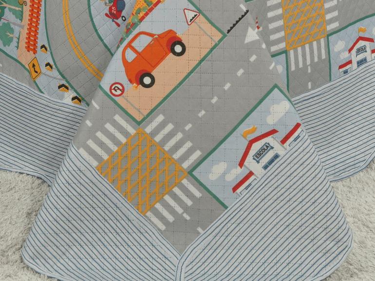 Kit: 1 Cobre-leito Solteiro Kids Bouti de Microfibra PatchWork Ultrasonic + 1 Porta-travesseiro - Play Car - Dui Design