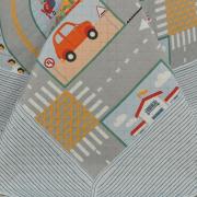 Kit: 1 Cobre-leito Solteiro Kids Bouti de Microfibra PatchWork Ultrasonic + 1 Porta-travesseiro - Play Car - Dui Design