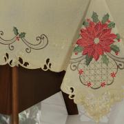 Toalha de Mesa Natal com Bordado Richelieu Retangular 8 Lugares 160x270cm - Poinsetia Bege - Dui Design