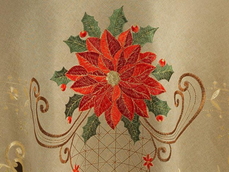 Toalha de Mesa Natal com Bordado Richelieu Redonda 175cm - Poinsetia Bege - Dui Design