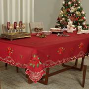 Toalha de Mesa Natal com Bordado Richelieu Retangular 6 Lugares 160x220cm - Poinsetia Vermelho - Dui Design