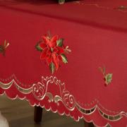 Toalha de Mesa Natal com Bordado Richelieu Retangular 8 Lugares 160x270cm - Poinsetia Vermelho - Dui Design