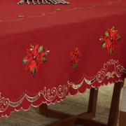 Toalha de Mesa Natal com Bordado Richelieu Retangular 10-12 Lugares 160x320cm - Poinsetia Vermelho - Dui Design