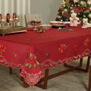 Toalha de Mesa Natal com Bordado Richelieu Retangular 10-12 Lugares 160x320cm - Poinsetia Vermelho - Dui Design