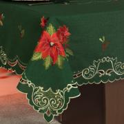 Toalha de Mesa Natal com Bordado Richelieu Quadrada 8 Lugares 220x220cm - Poinsetia Verde - Dui Design