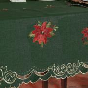Toalha de Mesa Natal com Bordado Richelieu Retangular 10-12 Lugares 160x320cm - Poinsetia Verde - Dui Design