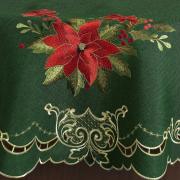 Toalha de Mesa Natal com Bordado Richelieu Redonda 175cm - Poinsetia Verde - Dui Design