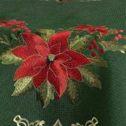 Toalha de Mesa Natal com Bordado Richelieu Redonda 175cm - Poinsetia Verde - Dui Design