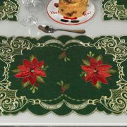 Jogo Americano Natal 4 Lugares (4 peas) com Bordado Richelieu 35x50cm - Poinsetia Verde - Dui Design