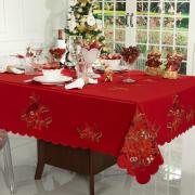 Toalha de Mesa Natal com Bordado Richelieu Quadrada 4 Lugares 160x160cm - Poinsetia Vermelho - Dui Design