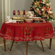 Toalha de Mesa Natal com Bordado Richelieu Redonda 175cm - Poinsetia Vermelho - Dui Design