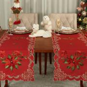 Trilho de Mesa Natal com Bordado Richelieu 45x170cm Avulso - Poinsetia Vermelho - Dui Design