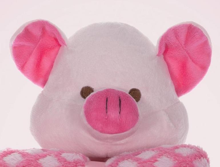 Manta Microfibra Infantil 70x100cm com Bichinho de Pel�cia Antial�rgico - Porco - Kacyumara