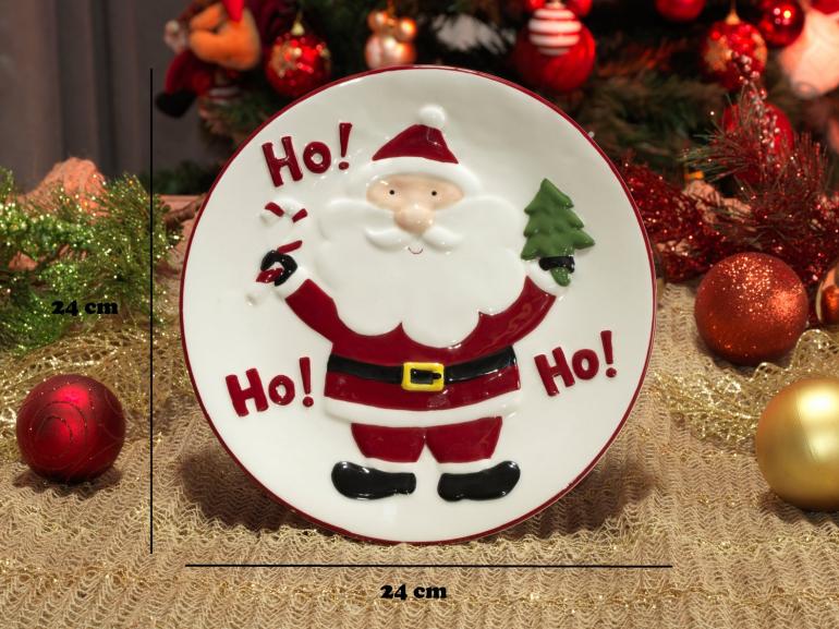 Prato Natal de Cerâmica Redondo - Hohoho 24x24cm - Dui Design