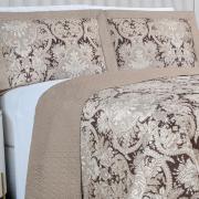 Kit: 1 Cobre-leito Casal Bouti de Microfibra Ultrasonic Estampada + 2 Porta-travesseiros - Prestige Bege - Dui Design