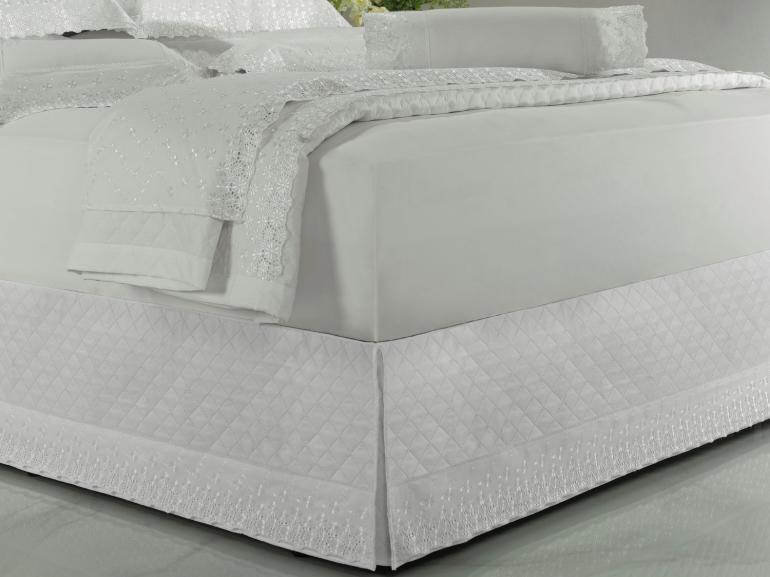 Saia para cama Box Matelassada com Bordado Inglês Casal - Primavera Branco - Dui Design