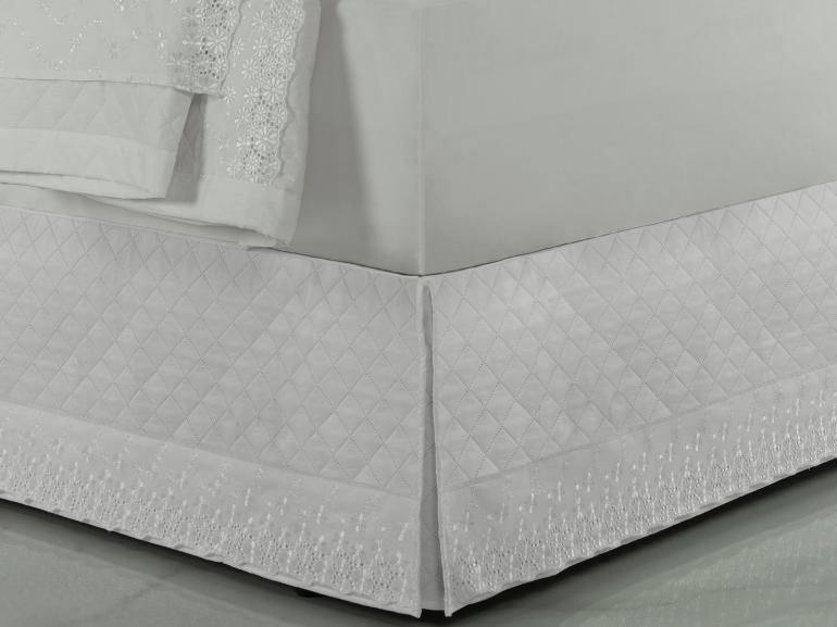 Saia para cama Box Matelassada com Bordado Inglês King - Primavera Branco - Dui Design