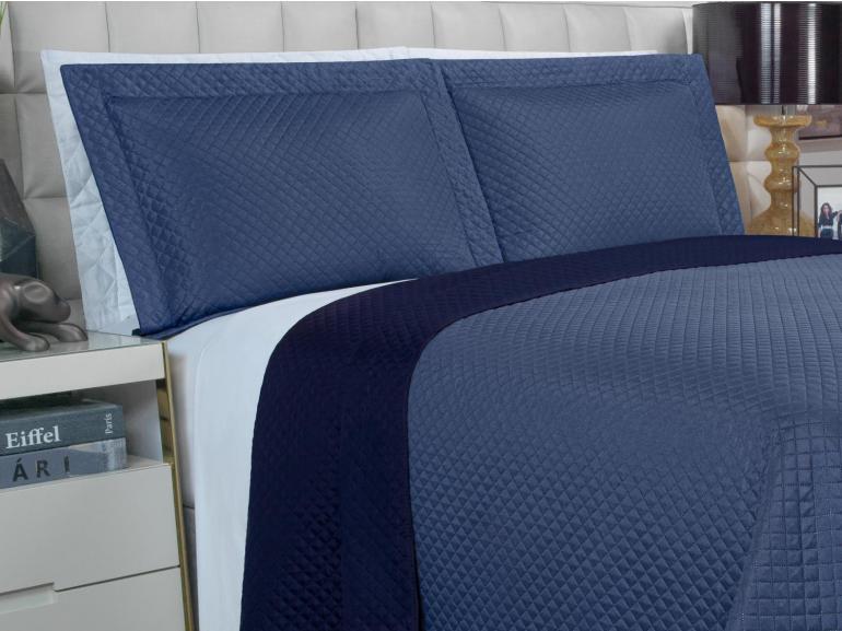 Kit: 1 Cobre-leito King Bouti de Microfibra Ultrasonic  + 2 Porta-travesseiros - Prisma Indigo - Dui Design