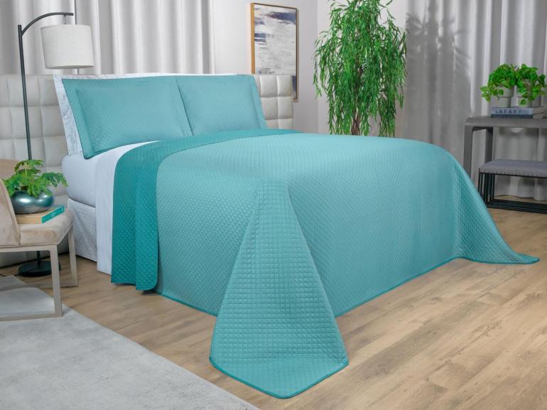 Kit: 1 Cobre-leito King Bouti de Microfibra Ultrasonic + 2 Porta-travesseiros - Prisma Turquesa - Dui Design