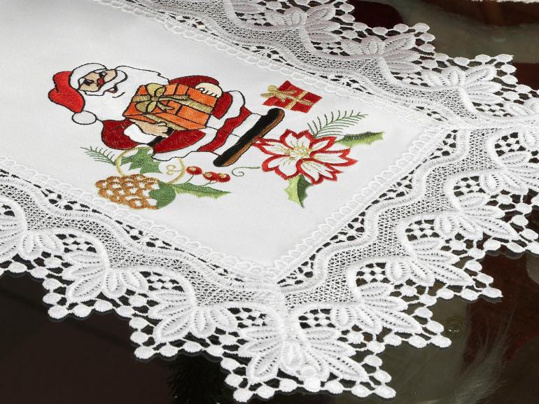 Trilho de Mesa Natal com Bordado Richelieu 40x85cm Avulso - Prosperidade Branco - Dui Design