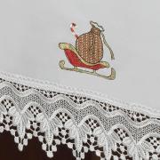 Toalha de Mesa Natal com Bordado Richelieu Retangular 6 Lugares 160x220cm - Prosperidade Branco - Dui Design