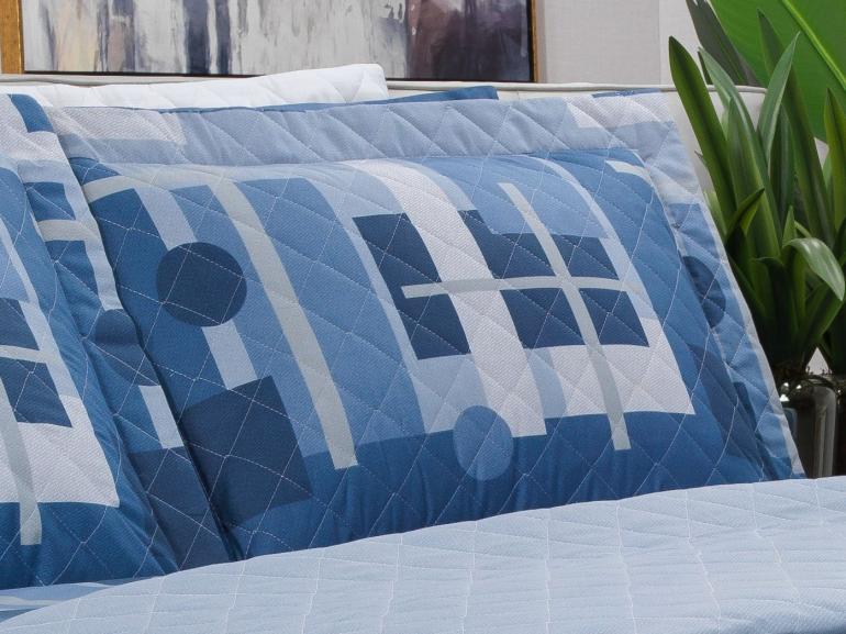 Kit: 1 Cobre-leito Casal + 2 Porta-travesseiros 150 fios - Quasar Azul - Dui Design