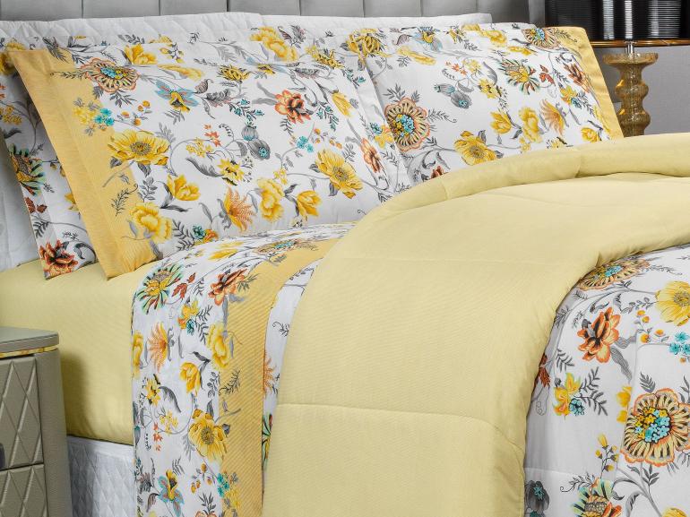 Jogo de Cama Casal Percal 180 fios - Raila Marfim - Dui Design