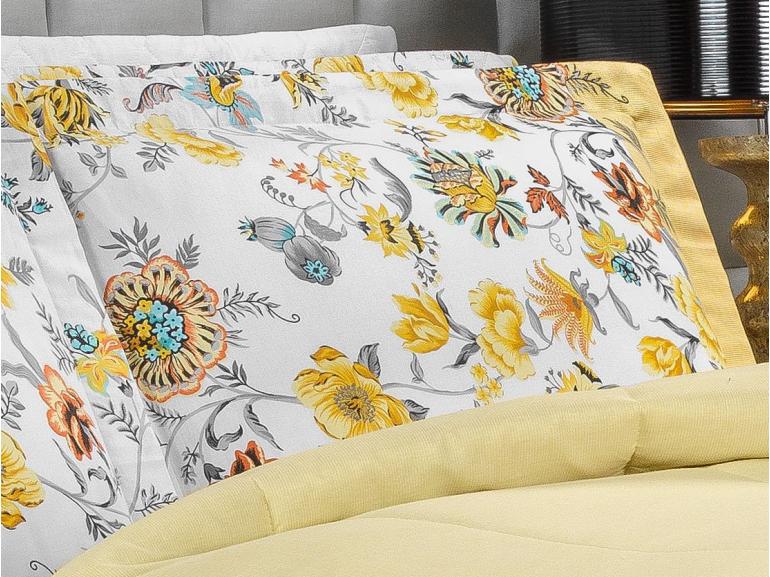 Jogo de Cama Casal Percal 180 fios - Raila Marfim - Dui Design