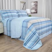 Kit: 1 Cobre-leito Casal + 2 Porta-travesseiros Percal 200 fios - Ramsey Azul - Dui Design