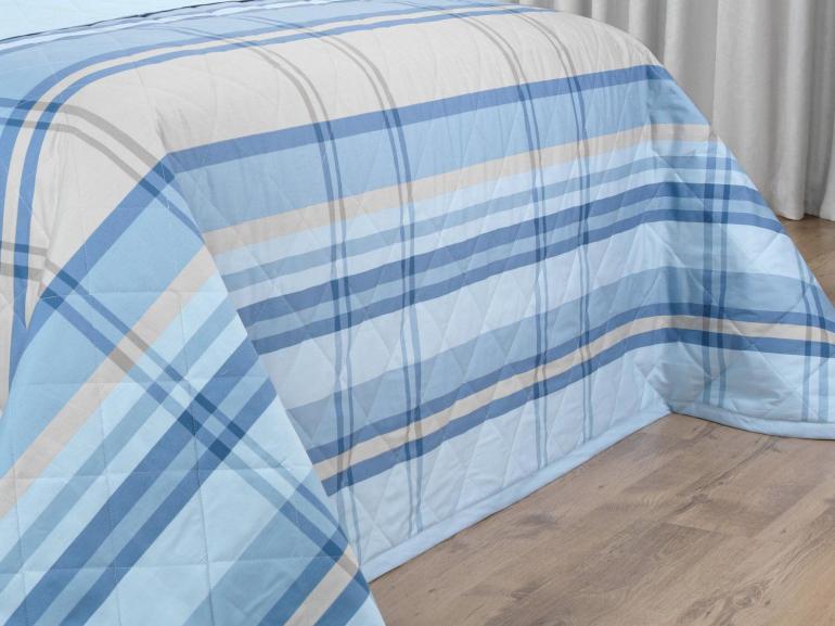 Kit: 1 Cobre-leito Casal + 2 Porta-travesseiros Percal 200 fios - Ramsey Azul - Dui Design