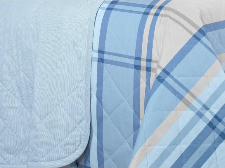 Kit: 1 Cobre-leito Casal + 2 Porta-travesseiros Percal 200 fios - Ramsey Azul - Dui Design