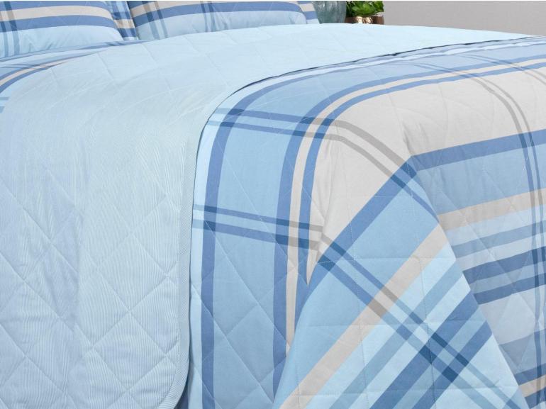 Kit: 1 Cobre-leito Casal + 2 Porta-travesseiros Percal 200 fios - Ramsey Azul - Dui Design