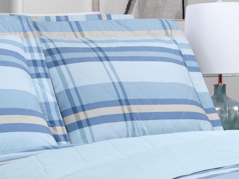 Kit: 1 Cobre-leito Casal + 2 Porta-travesseiros Percal 200 fios - Ramsey Azul - Dui Design