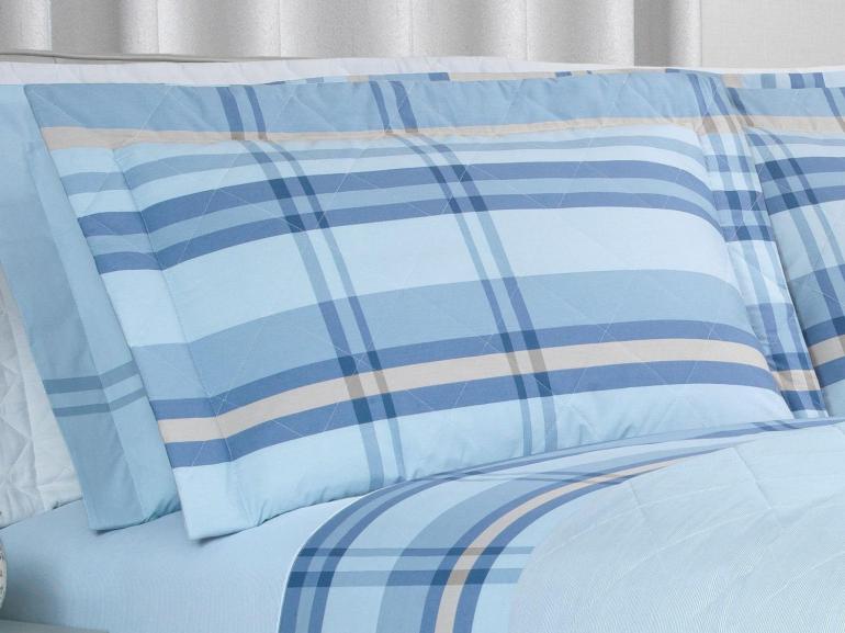 Kit: 1 Cobre-leito Casal + 2 Porta-travesseiros Percal 200 fios - Ramsey Azul - Dui Design