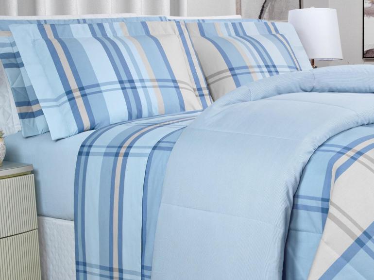 Edredom Casal Percal 200 fios - Ramsey Azul - Dui Design