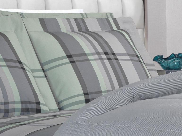 Jogo de Cama Casal Percal 200 fios - Ramsey Grafite - Dui Design