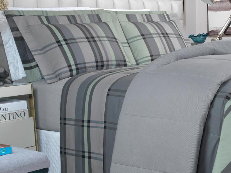 Jogo de Cama Casal Percal 200 fios - Ramsey Grafite - Dui Design