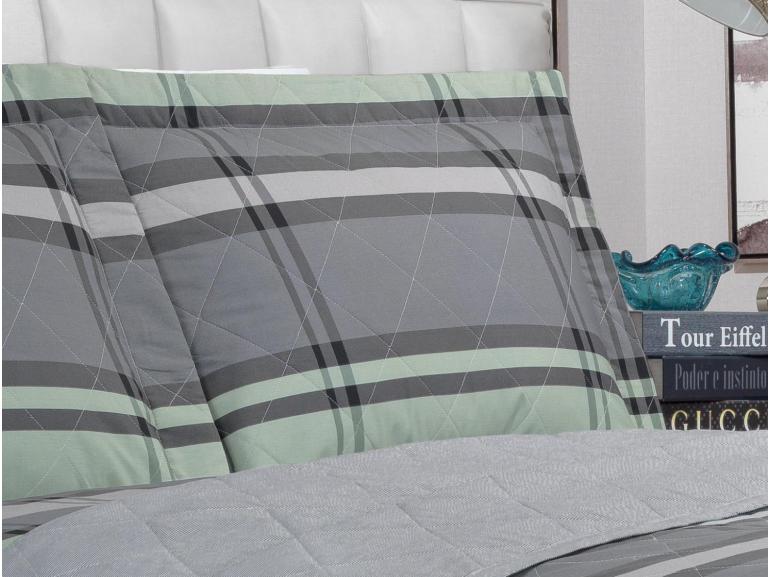 Kit: 1 Cobre-leito Casal + 2 Porta-travesseiros Percal 200 fios - Ramsey Grafite - Dui Design