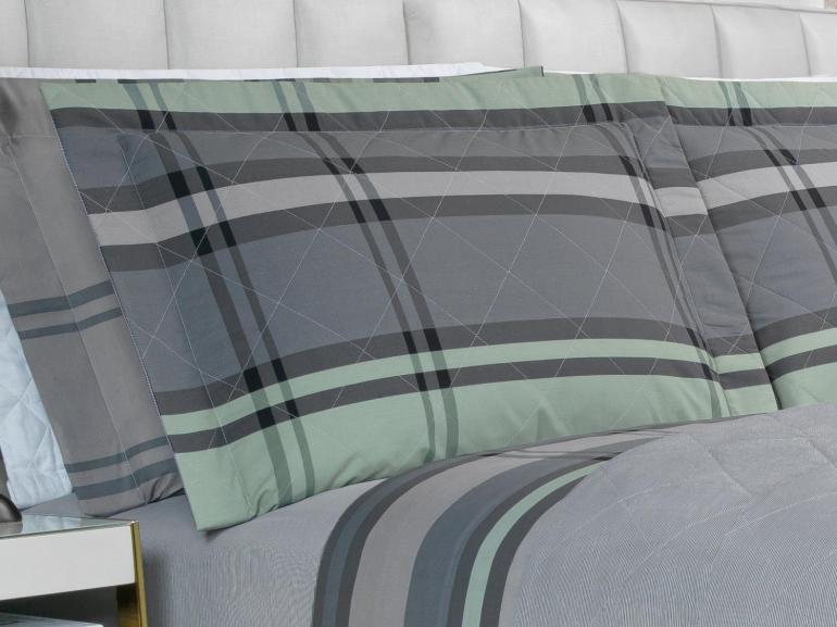 Kit: 1 Cobre-leito Casal + 2 Porta-travesseiros Percal 200 fios - Ramsey Grafite - Dui Design