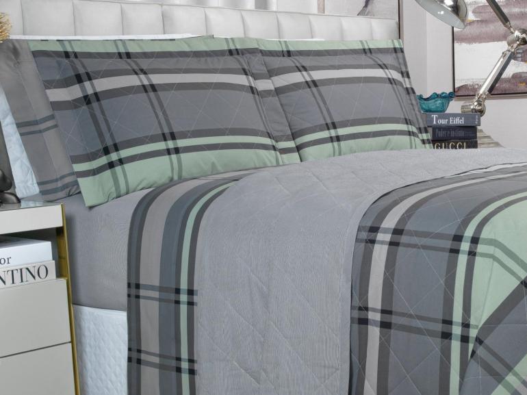 Kit: 1 Cobre-leito Casal + 2 Porta-travesseiros Percal 200 fios - Ramsey Grafite - Dui Design